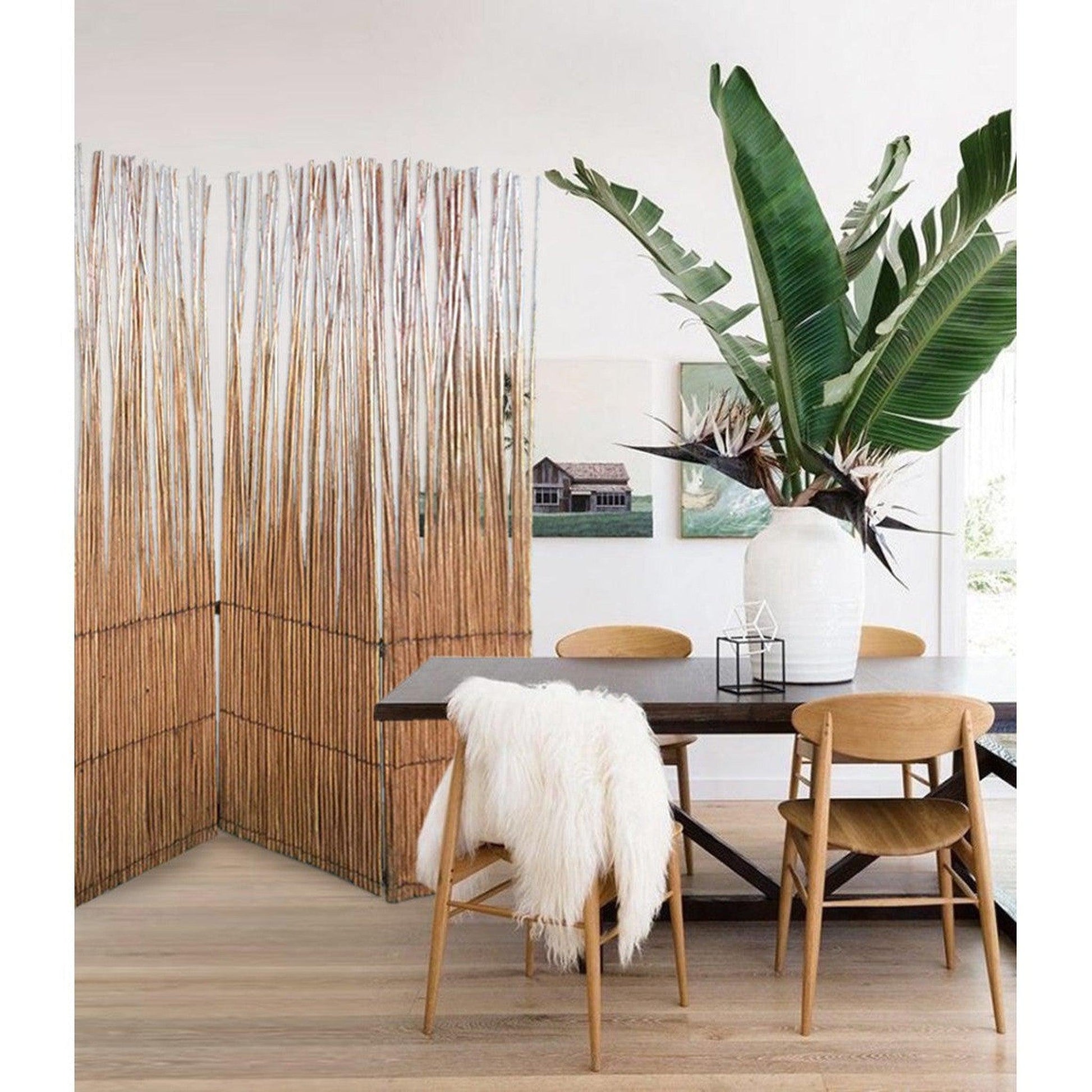 HomeRoots Three Panel Room Divider Screen With Natural Willow Finish