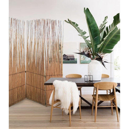 HomeRoots Three Panel Room Divider Screen With Natural Willow Finish