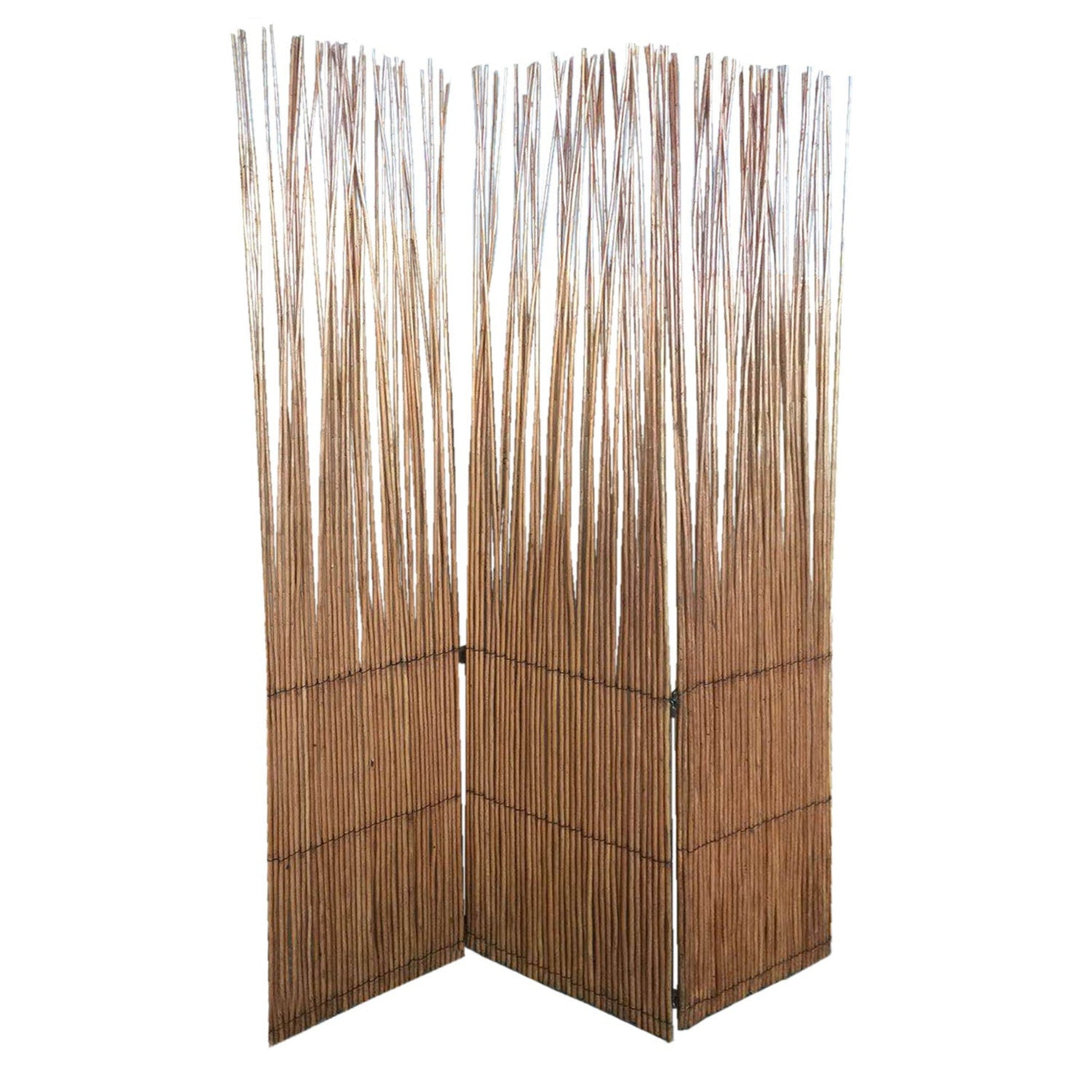 HomeRoots Three Panel Room Divider Screen With Natural Willow Finish