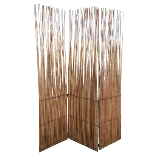 HomeRoots Three Panel Room Divider Screen With Natural Willow Finish