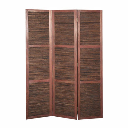 HomeRoots Three Panel Room Divider Screen in Warm Brown Finish