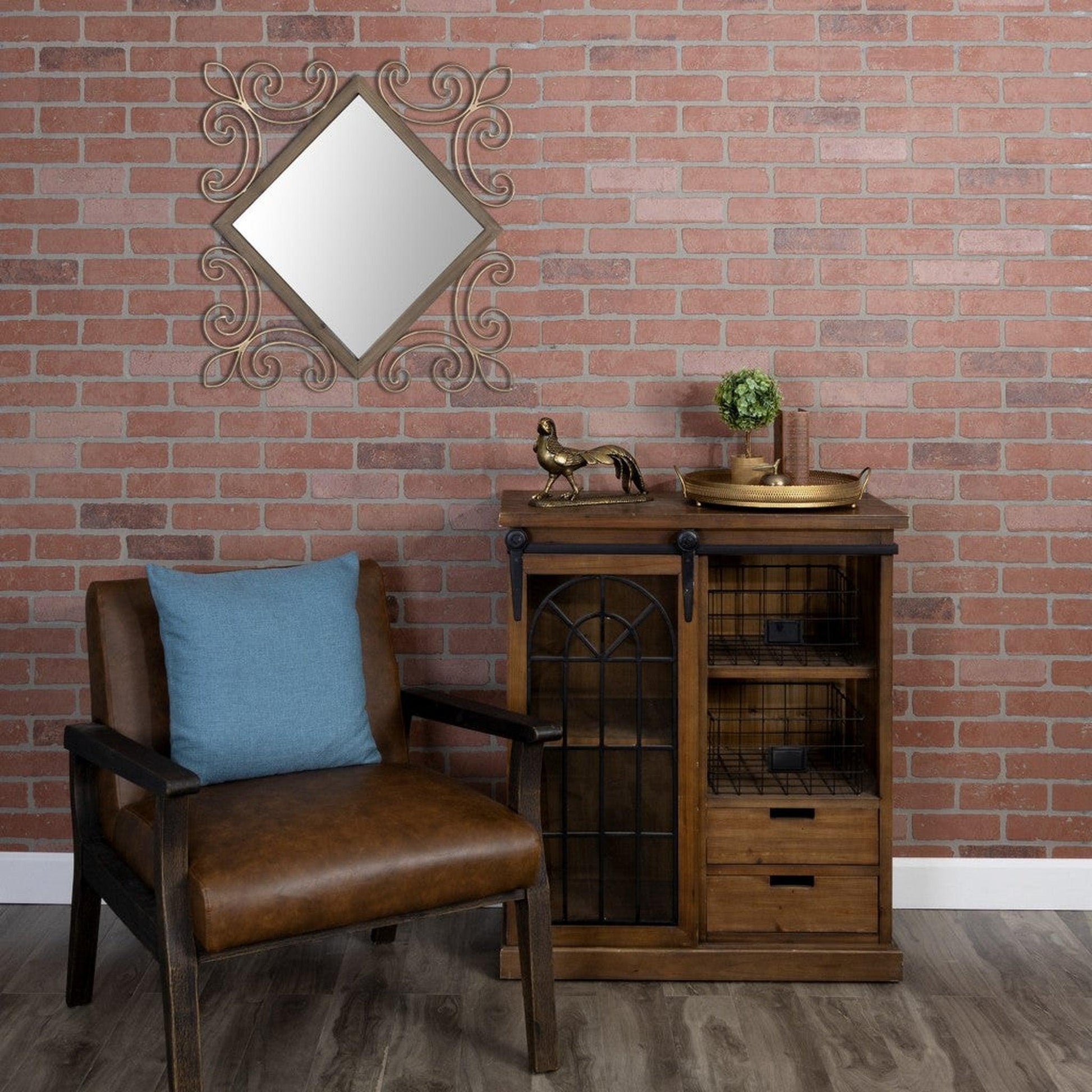 HomeRoots Traditional Diamond Wall Mirror with Metal Detailing