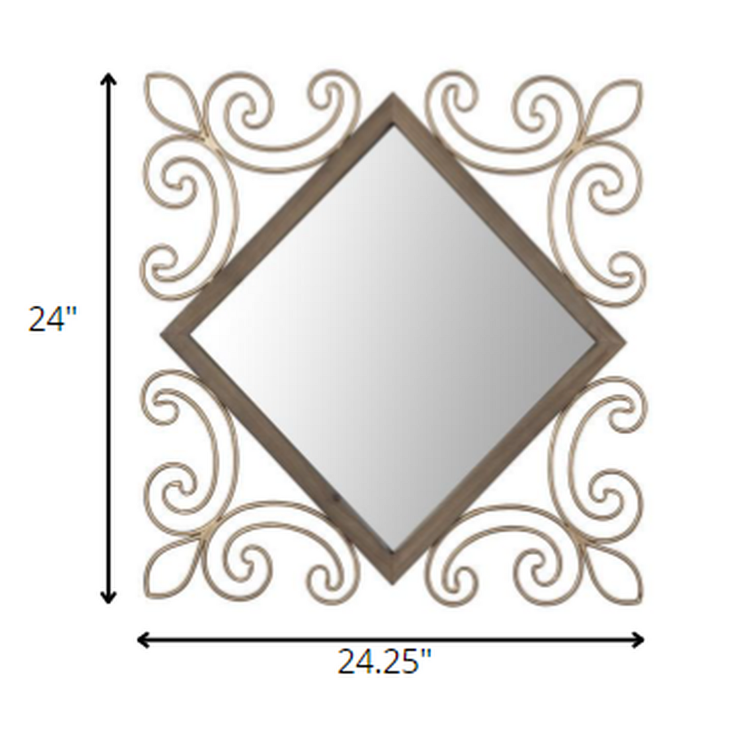 HomeRoots Traditional Diamond Wall Mirror with Metal Detailing