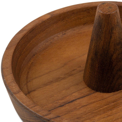 HomeRoots Traditional Solid Teak Ring Cone Jewelry Dish