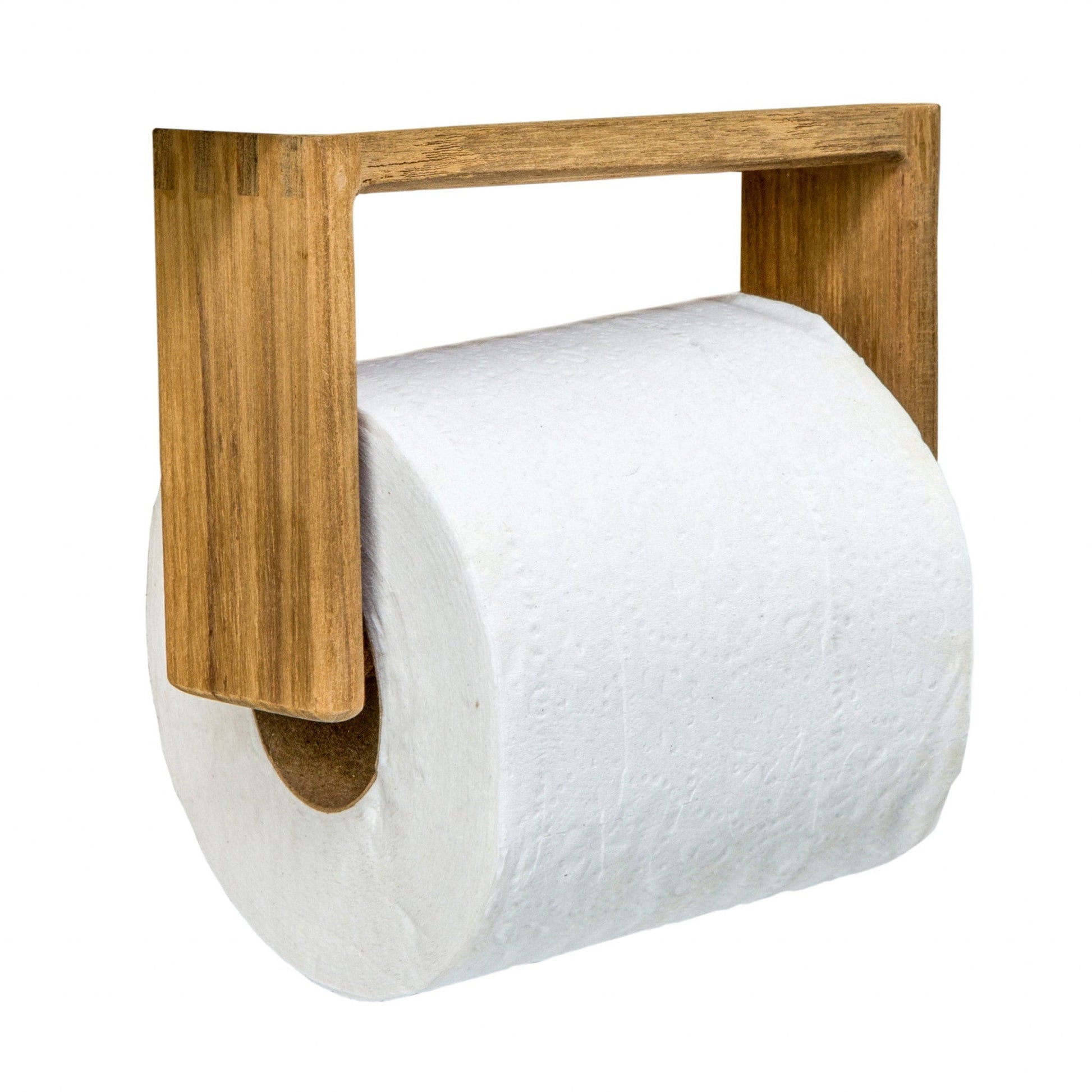 HomeRoots Traditional Solid Teak Wall Mount Toilet Paper Holder