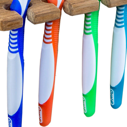 HomeRoots Traditional Solid Teak Wall Mount Toothbrush Holder