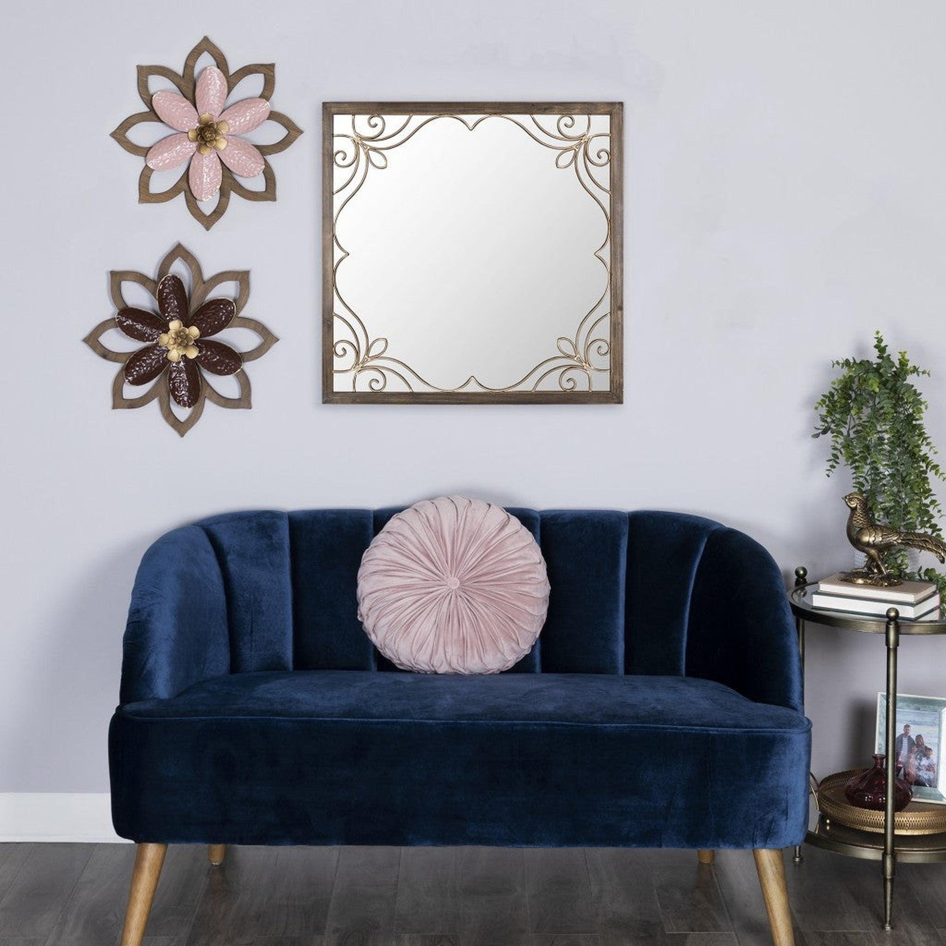 HomeRoots Traditional Square Wall Mirror with Metal Detailing