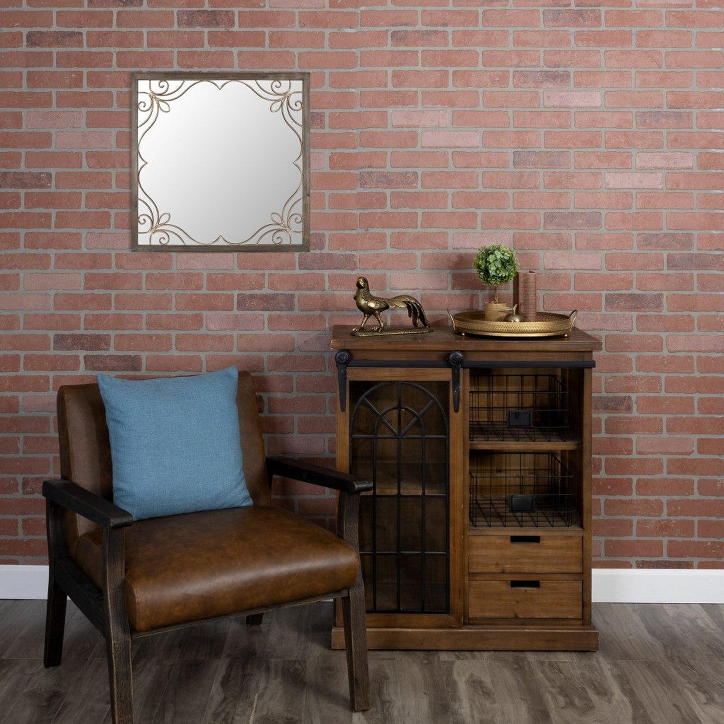 HomeRoots Traditional Square Wall Mirror with Metal Detailing