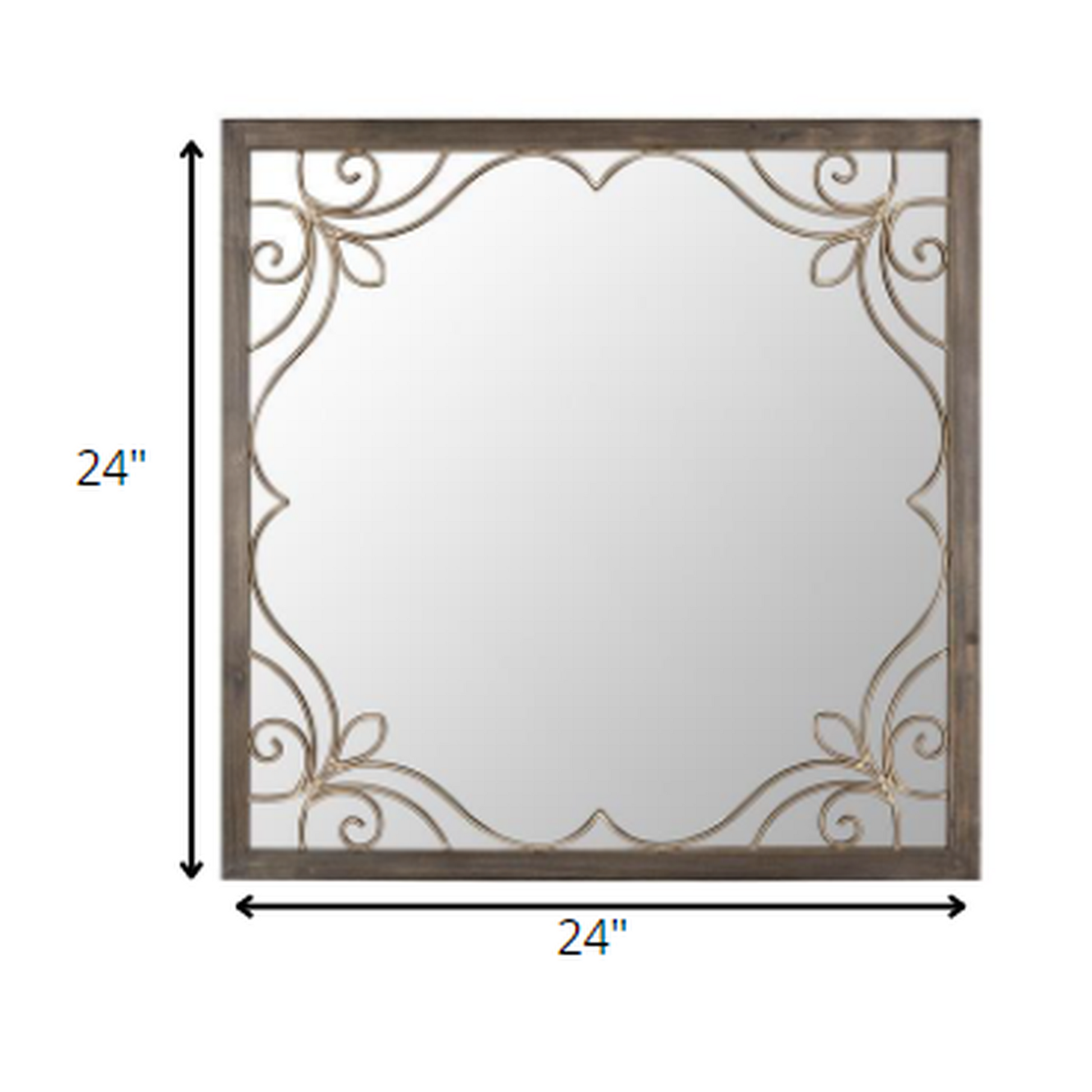 HomeRoots Traditional Square Wall Mirror with Metal Detailing