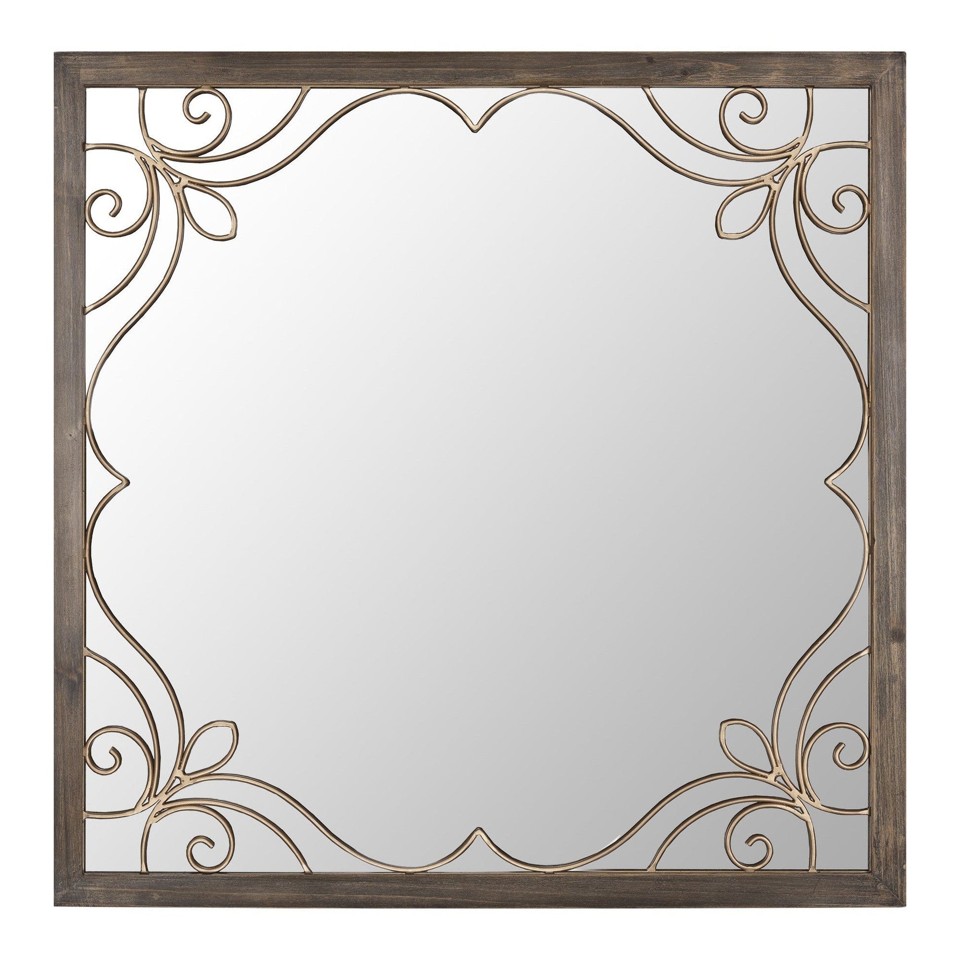 HomeRoots Traditional Square Wall Mirror with Metal Detailing