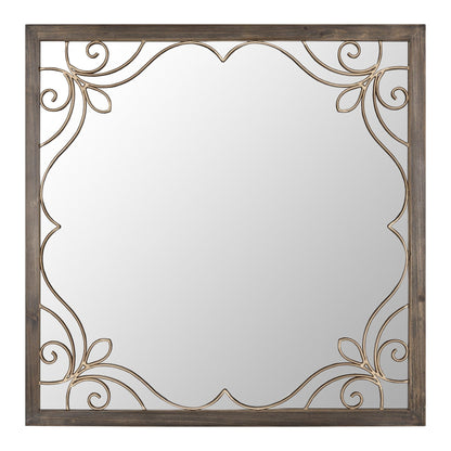 HomeRoots Traditional Square Wall Mirror with Metal Detailing