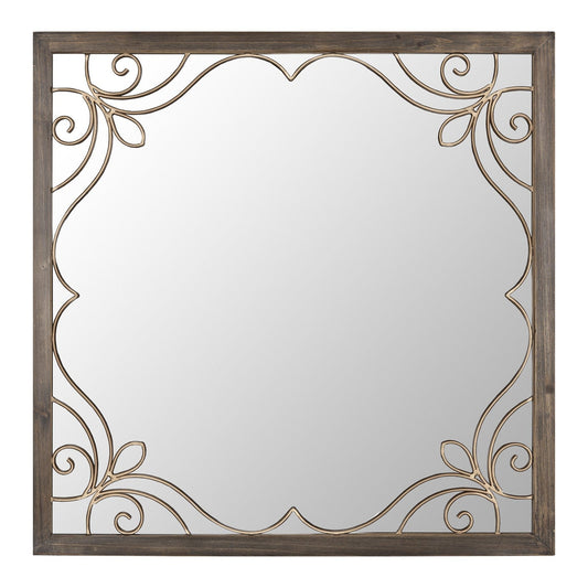 HomeRoots Traditional Square Wall Mirror with Metal Detailing