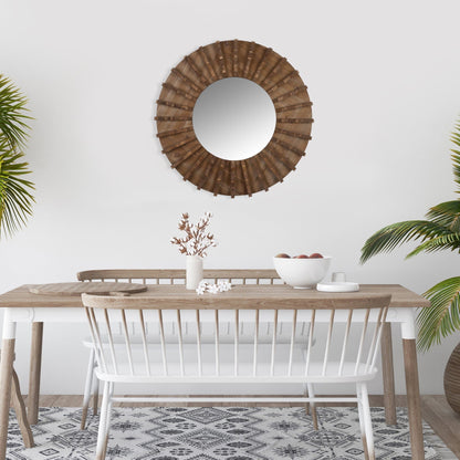HomeRoots Tribal Wooden Round Wall Mirror