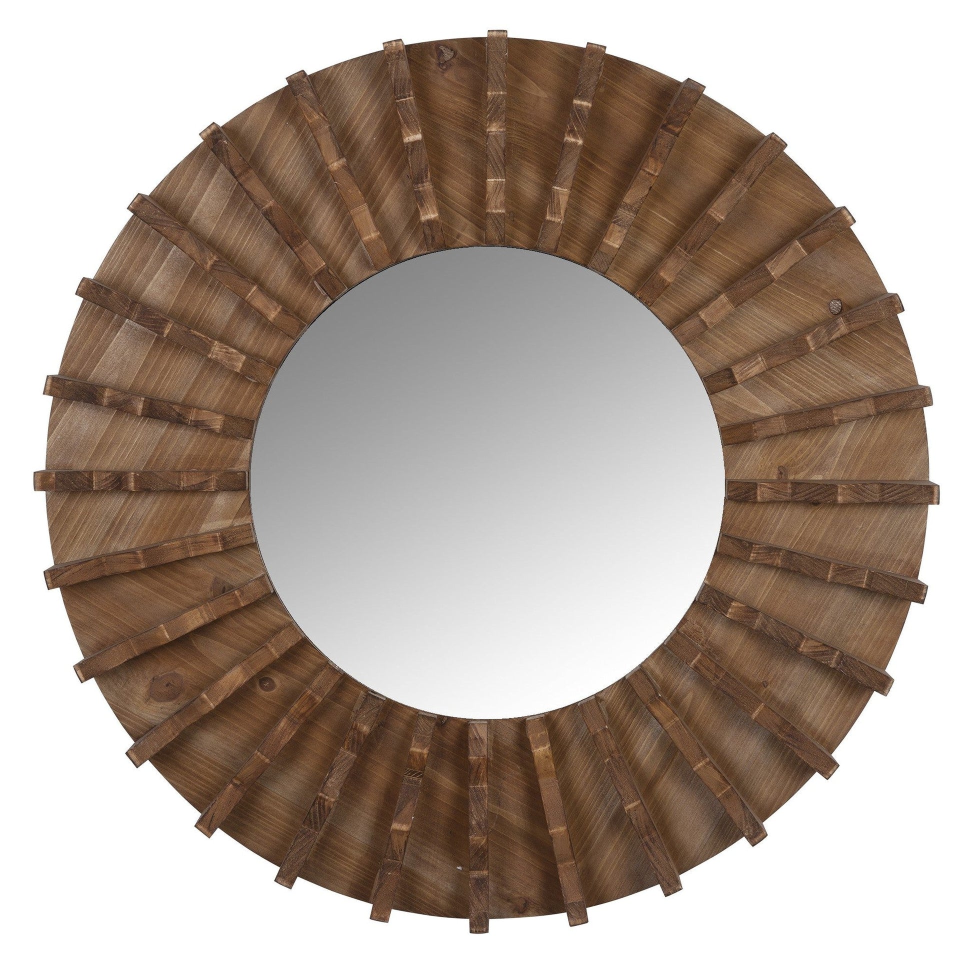 HomeRoots Tribal Wooden Round Wall Mirror