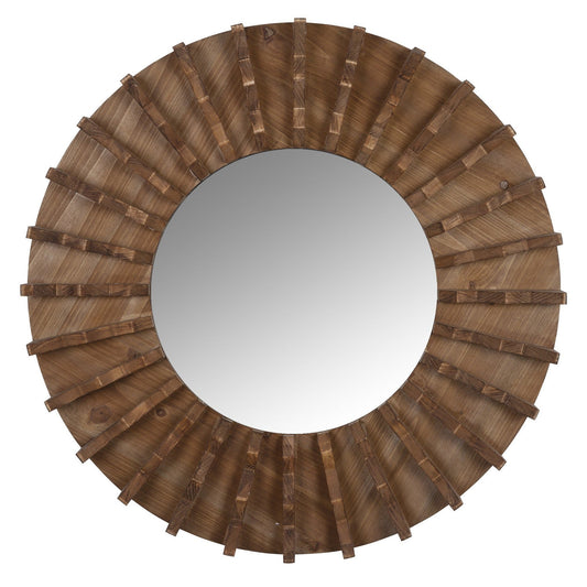HomeRoots Tribal Wooden Round Wall Mirror