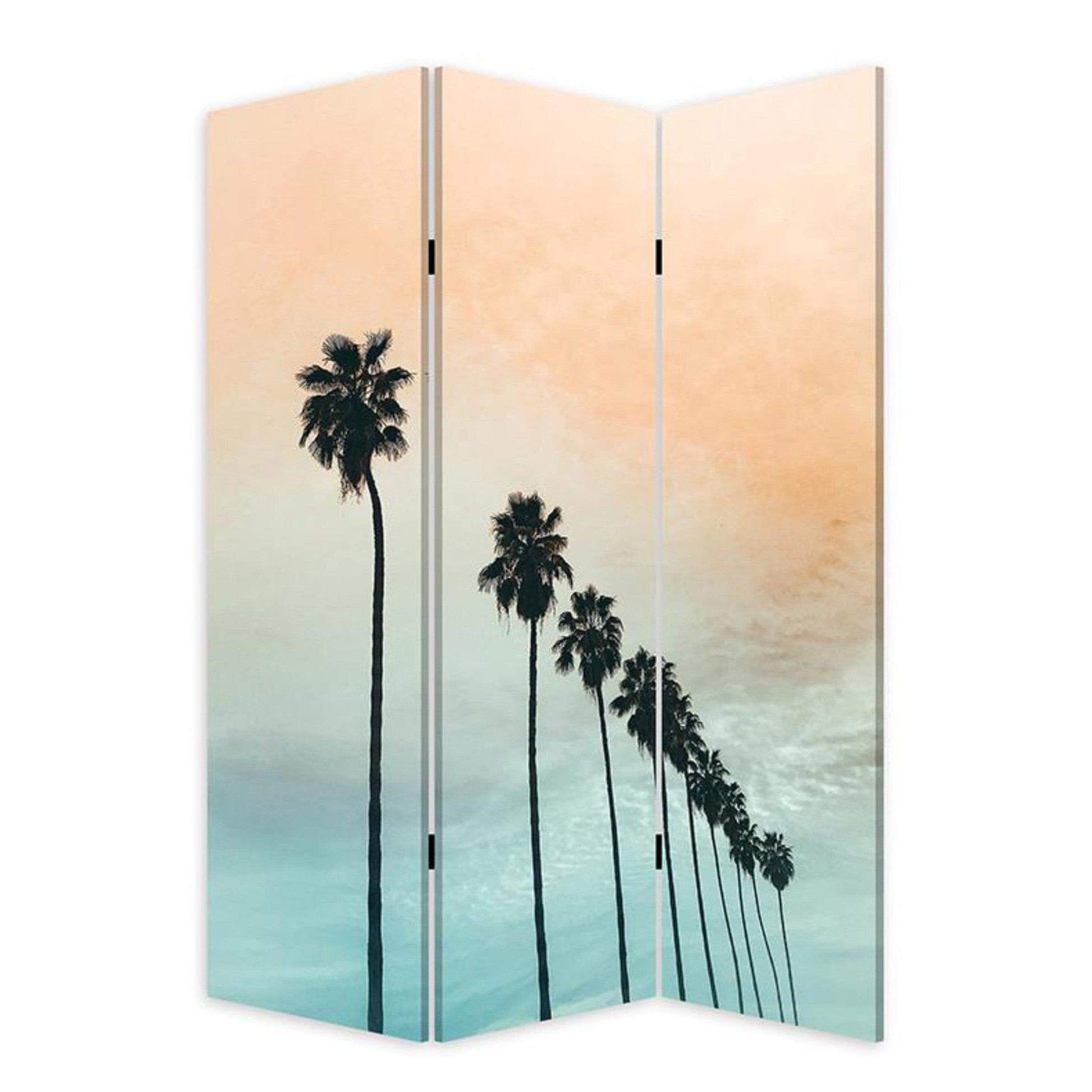 HomeRoots Tropical Palm Trees Room Three Panel Divider Screen in Light Green Finish