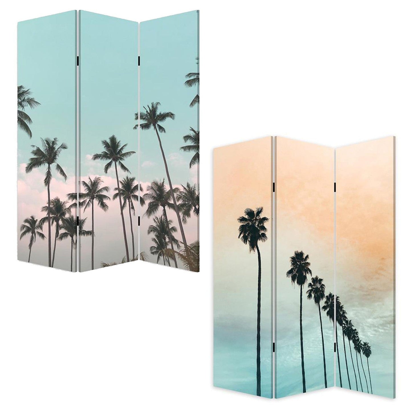HomeRoots Tropical Palm Trees Room Three Panel Divider Screen in Light Green Finish