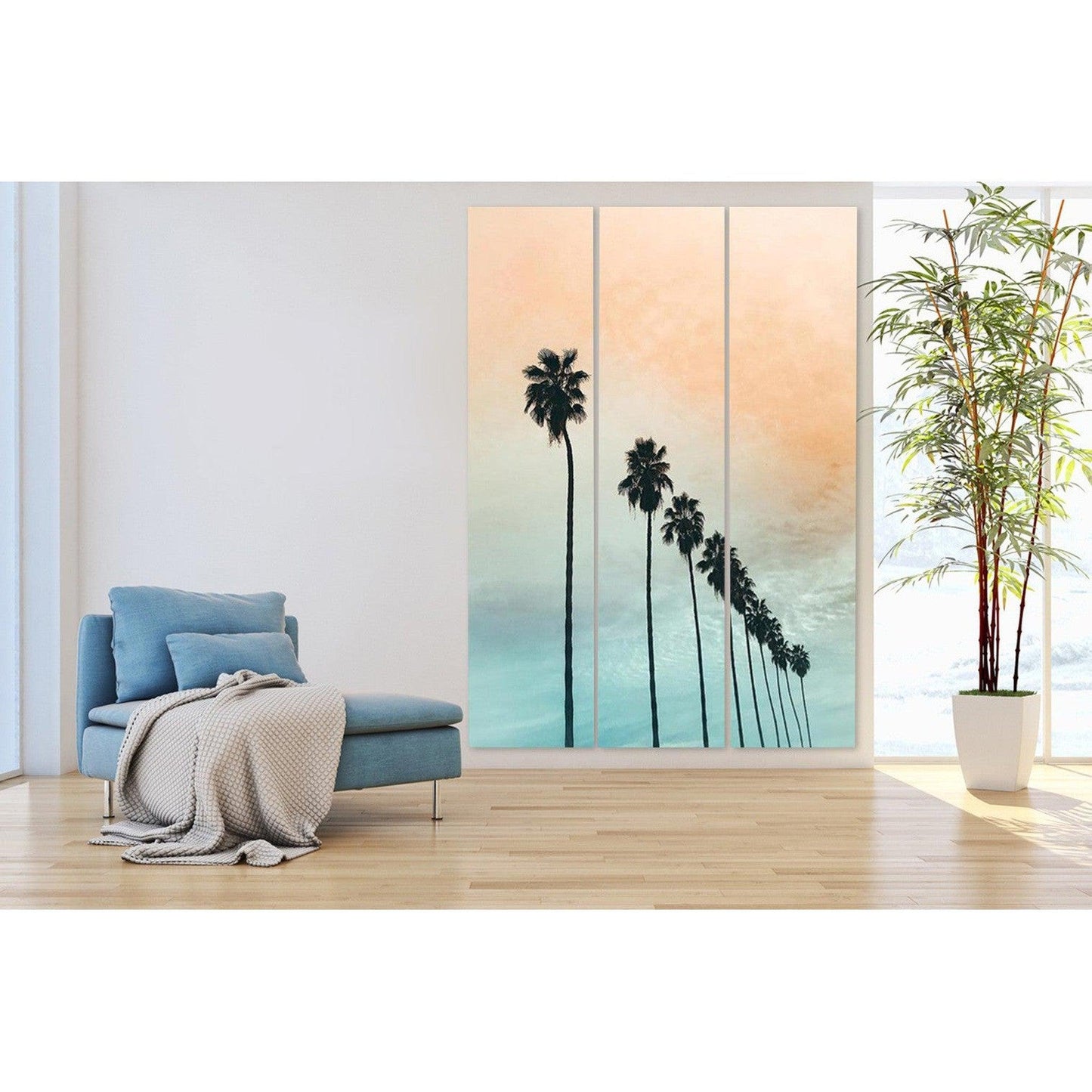 HomeRoots Tropical Palm Trees Room Three Panel Divider Screen in Light Green Finish