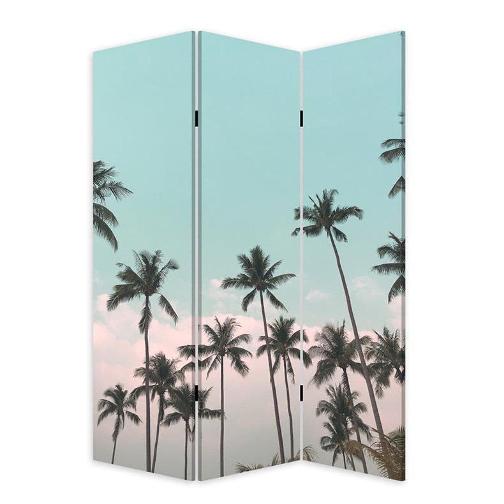 HomeRoots Tropical Palm Trees Room Three Panel Divider Screen in Light Green Finish