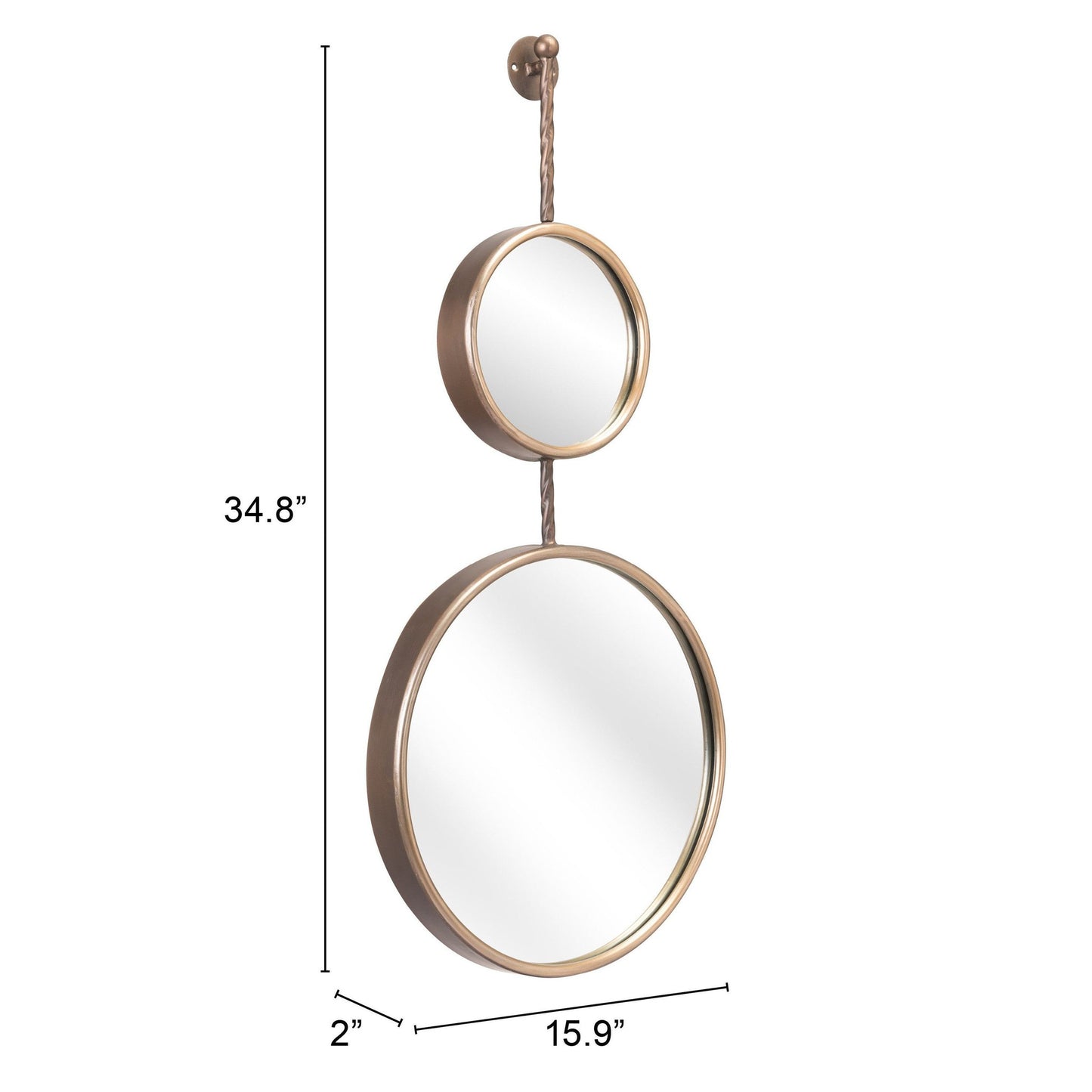 HomeRoots Two Part Gold Hanging Mirror