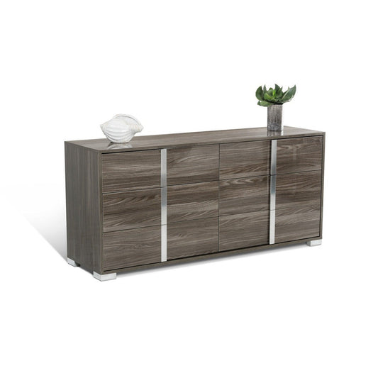 HomeRoots Updated Rustic Gray Wash and Chrome Cabinet With Three Drawer