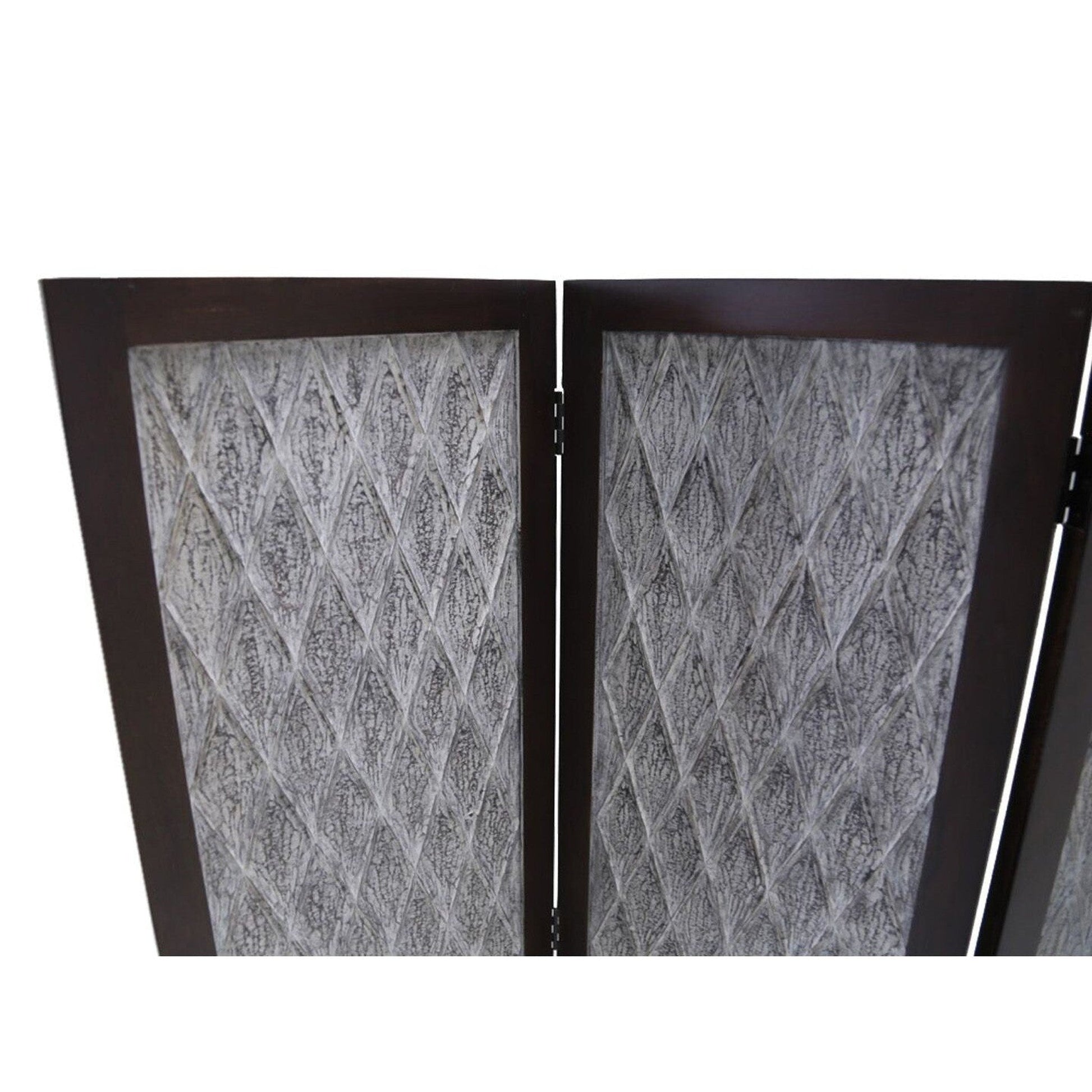 HomeRoots Versatile Three Panel Room Divider Screen in Dark Wood Finish