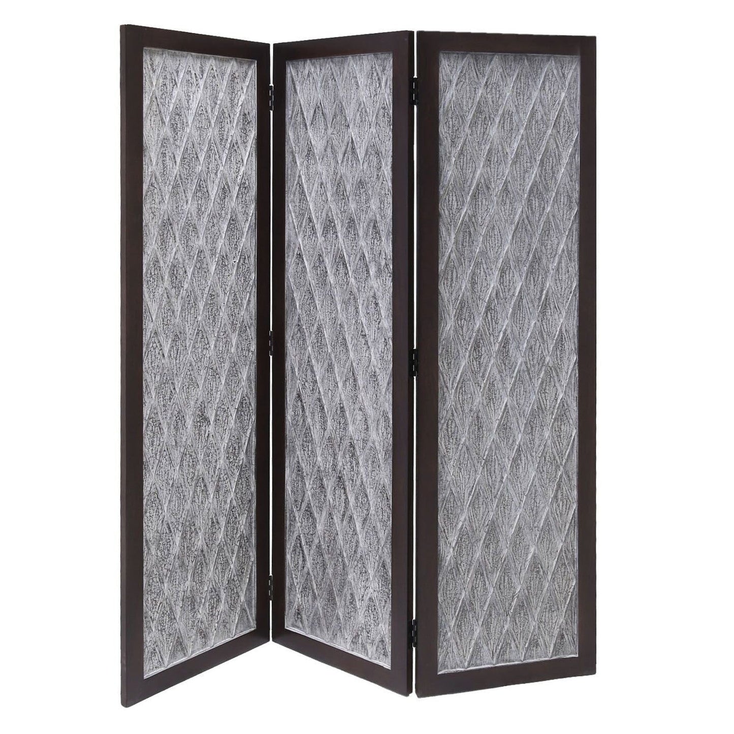 HomeRoots Versatile Three Panel Room Divider Screen in Dark Wood Finish