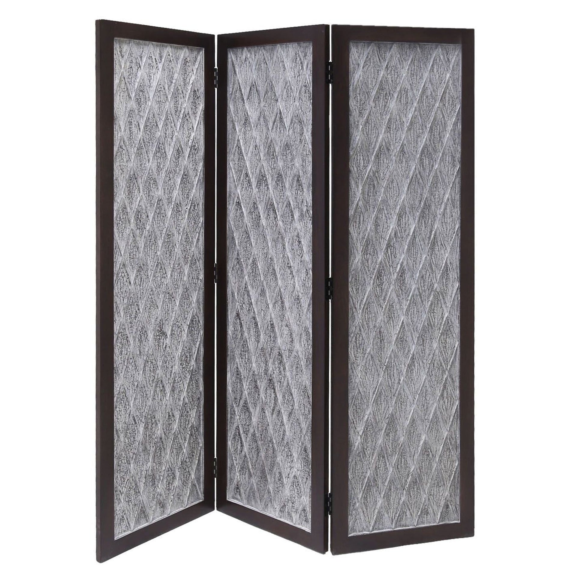 HomeRoots Versatile Three Panel Room Divider Screen in Dark Wood Finish