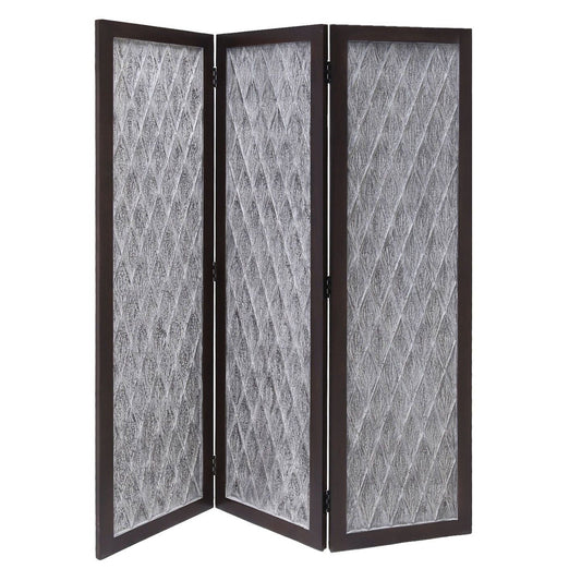 HomeRoots Versatile Three Panel Room Divider Screen in Dark Wood Finish