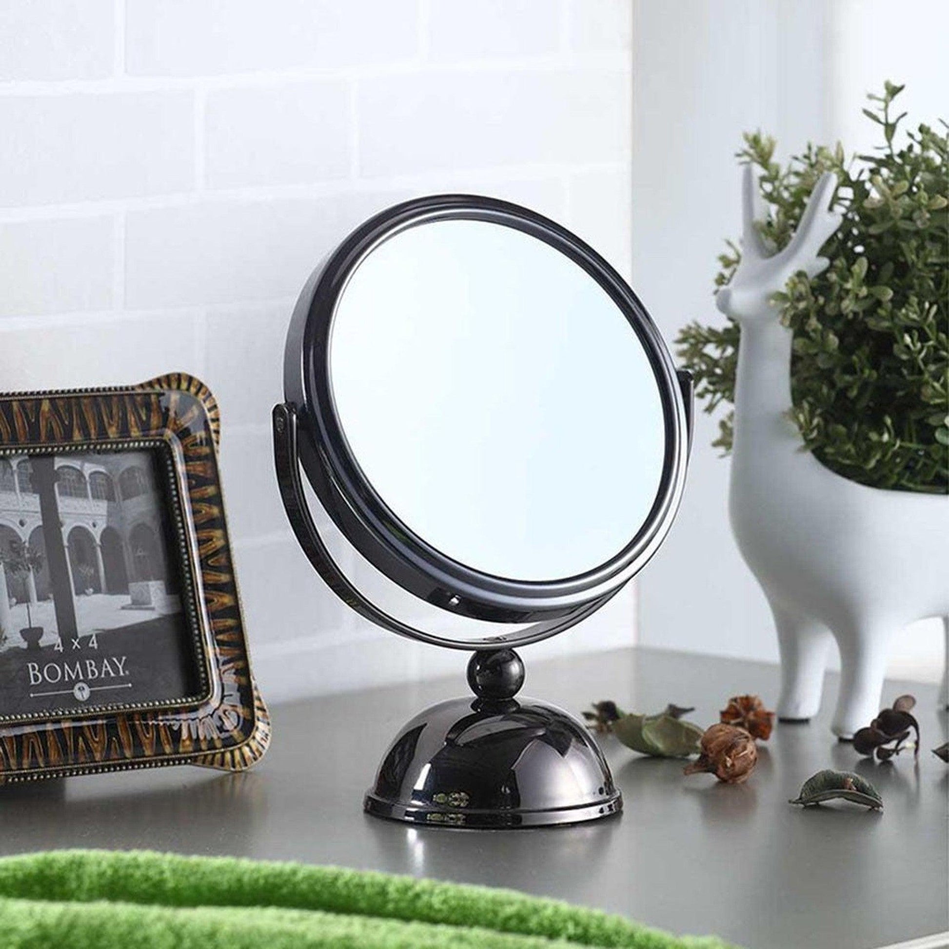 HomeRoots Vintage Pedestal Black 3X Magnification Vanity Mirror