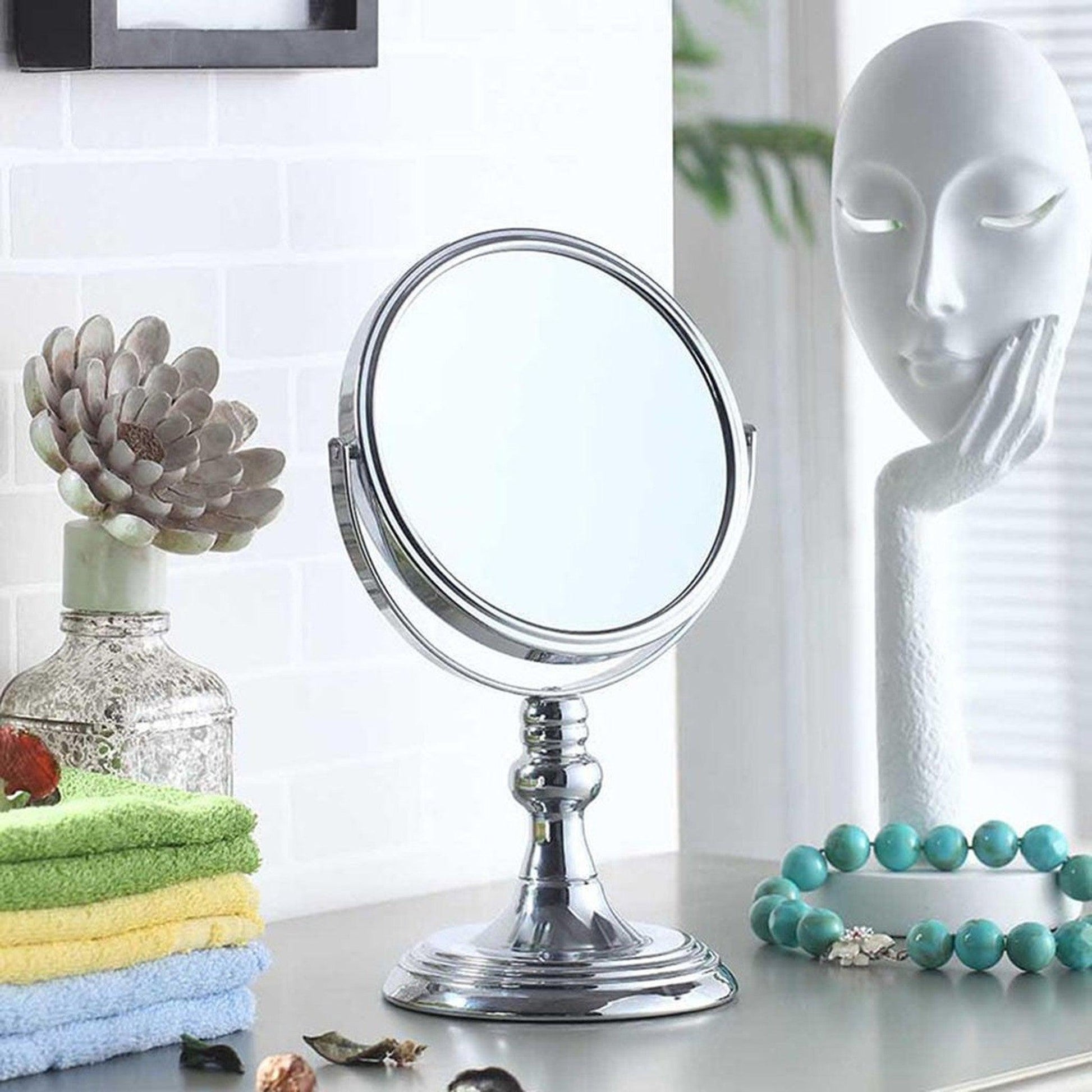 HomeRoots Vintage Pedestal Chrome 3X Magnification Vanity Mirror