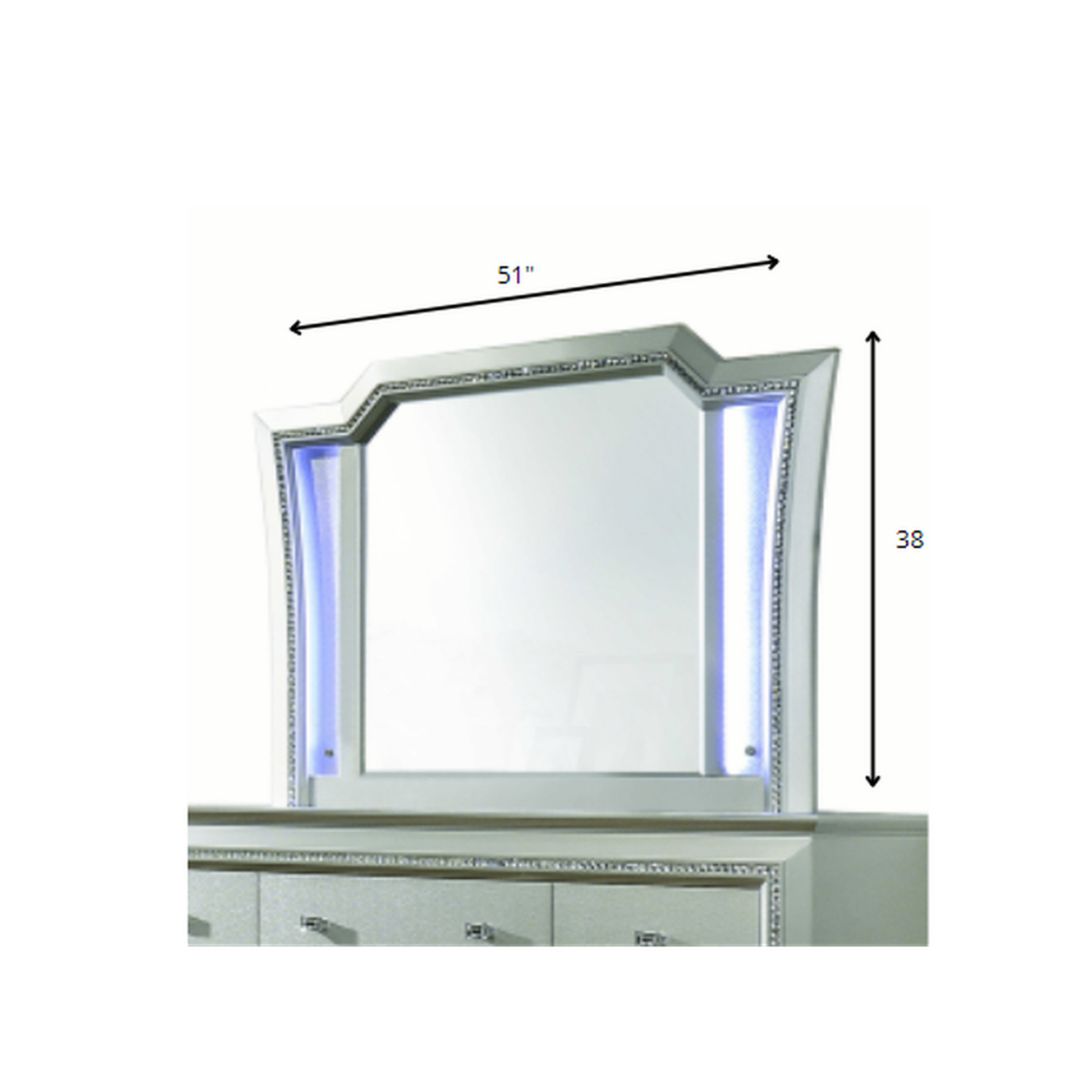 HomeRoots Wall Mirror With Led Lights And Trim in Sparkling Champaign Finish