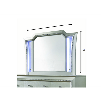 HomeRoots Wall Mirror With Led Lights And Trim in Sparkling Champaign Finish