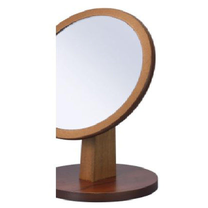HomeRoots Walnut Finish Round Vanity Mirror on Pedestal