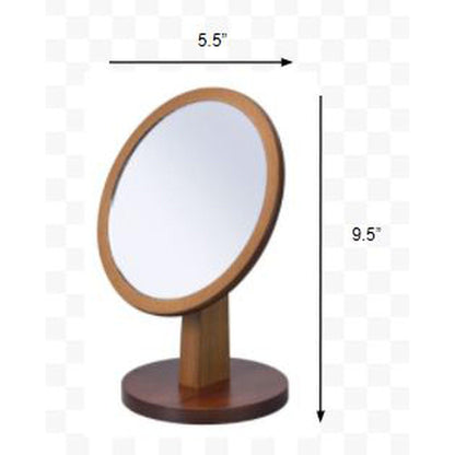 HomeRoots Walnut Finish Round Vanity Mirror on Pedestal