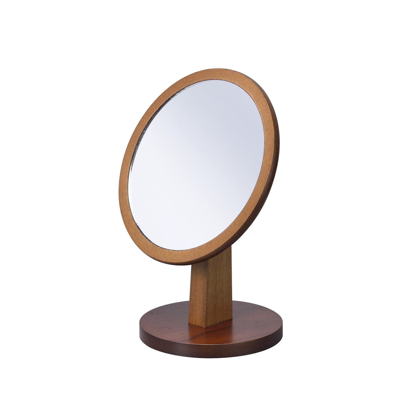 HomeRoots Walnut Finish Round Vanity Mirror on Pedestal