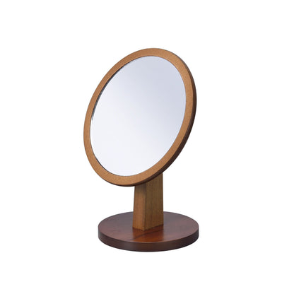 HomeRoots Walnut Finish Round Vanity Mirror on Pedestal