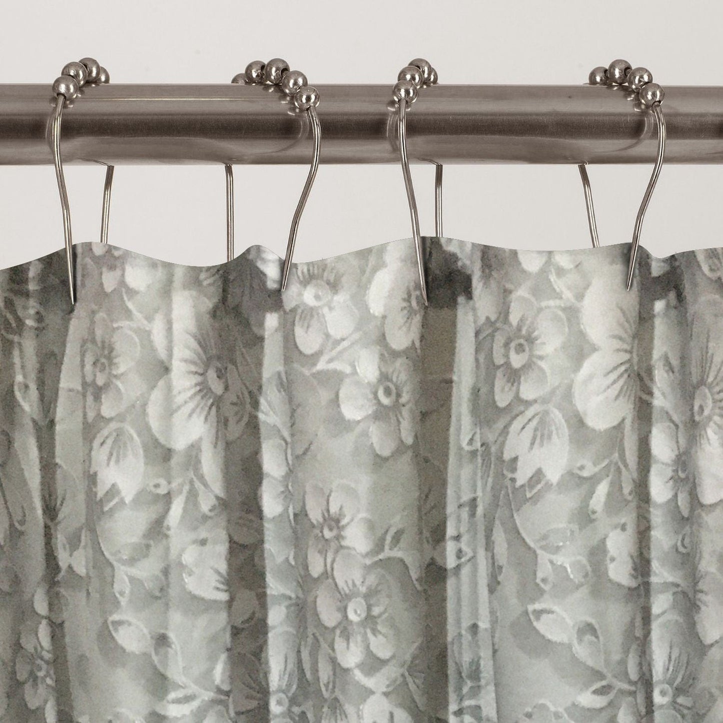 HomeRoots White And Gray Floral Patterned Shower Curtain