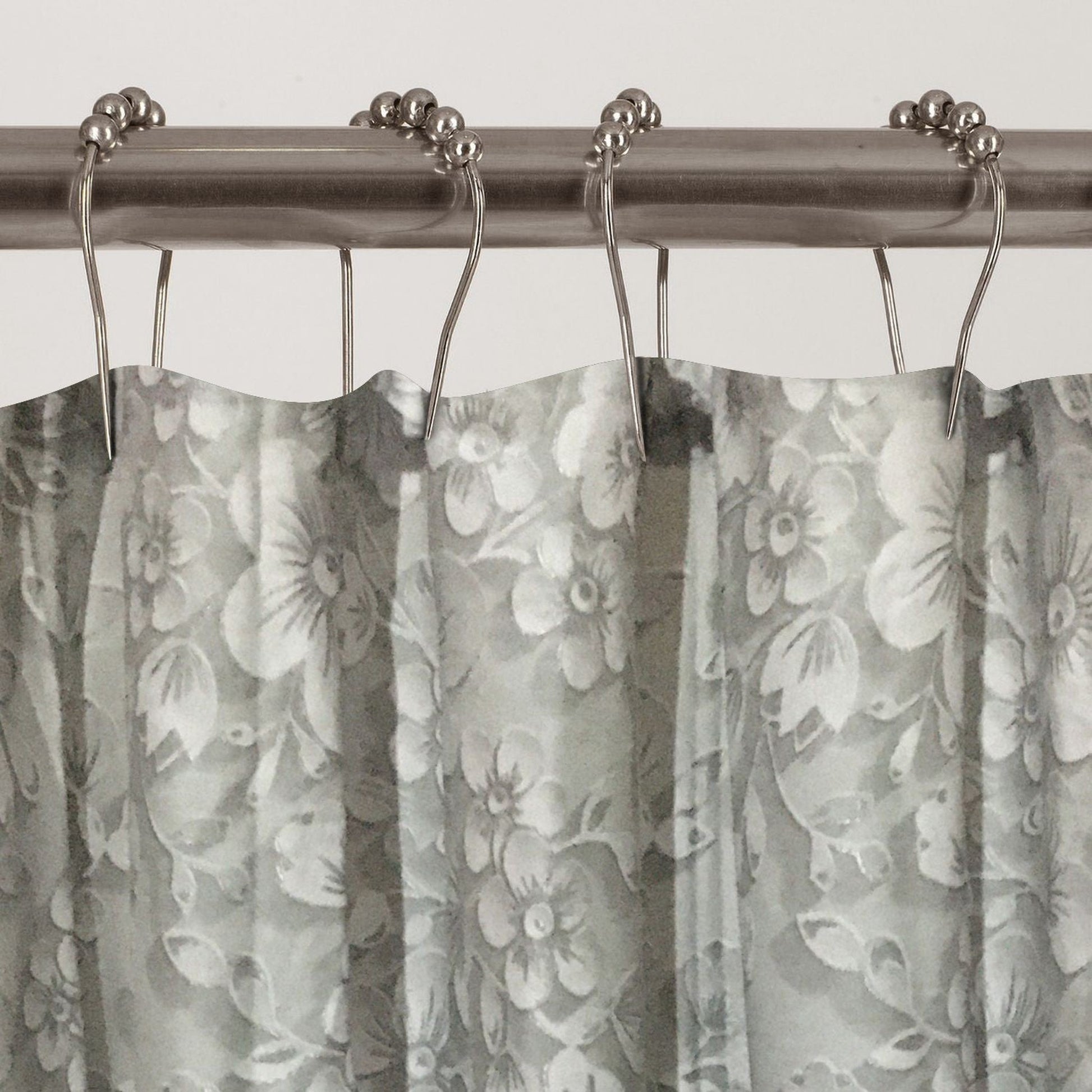 HomeRoots White And Gray Floral Patterned Shower Curtain