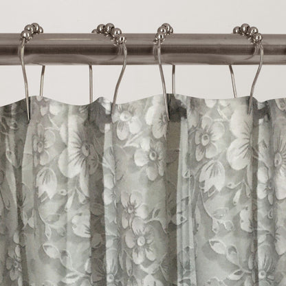 HomeRoots White And Gray Floral Patterned Shower Curtain