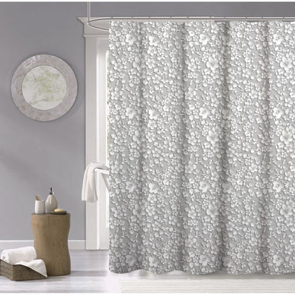 HomeRoots White And Gray Floral Patterned Shower Curtain