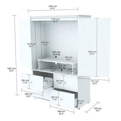 HomeRoots White Finish Wood Four Drawer Armoire Dresser