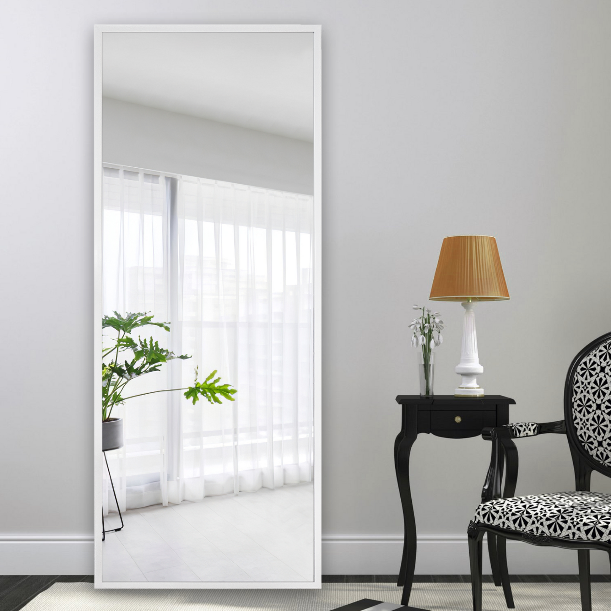 HomeRoots White Framed Wall Mirror with Stand