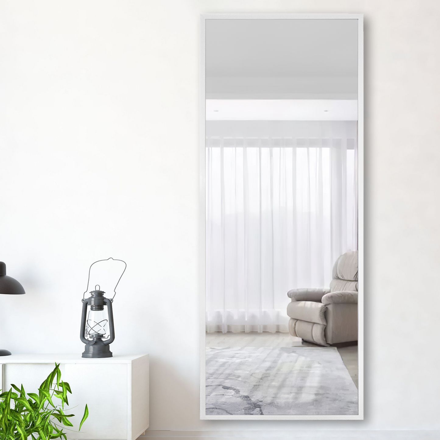 HomeRoots White Framed Wall Mirror with Stand