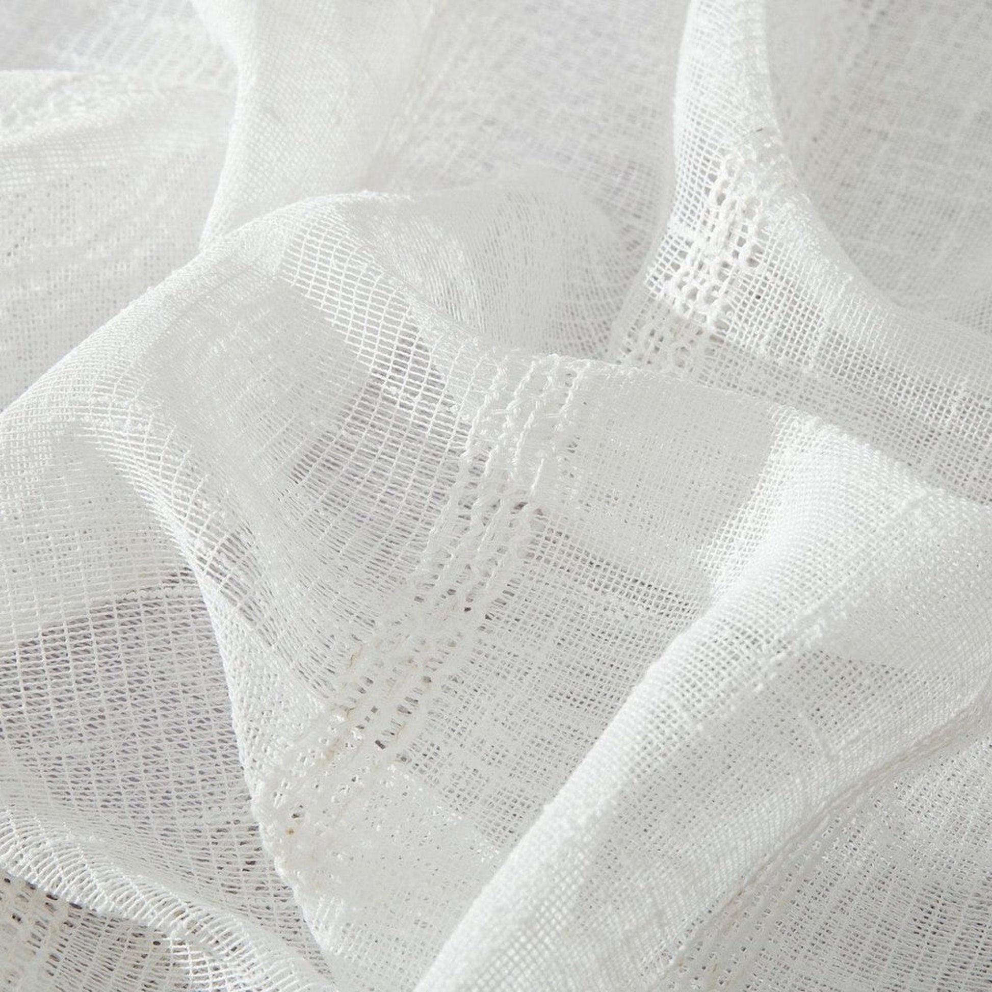 HomeRoots White Striped Embroidered Shower Curtain