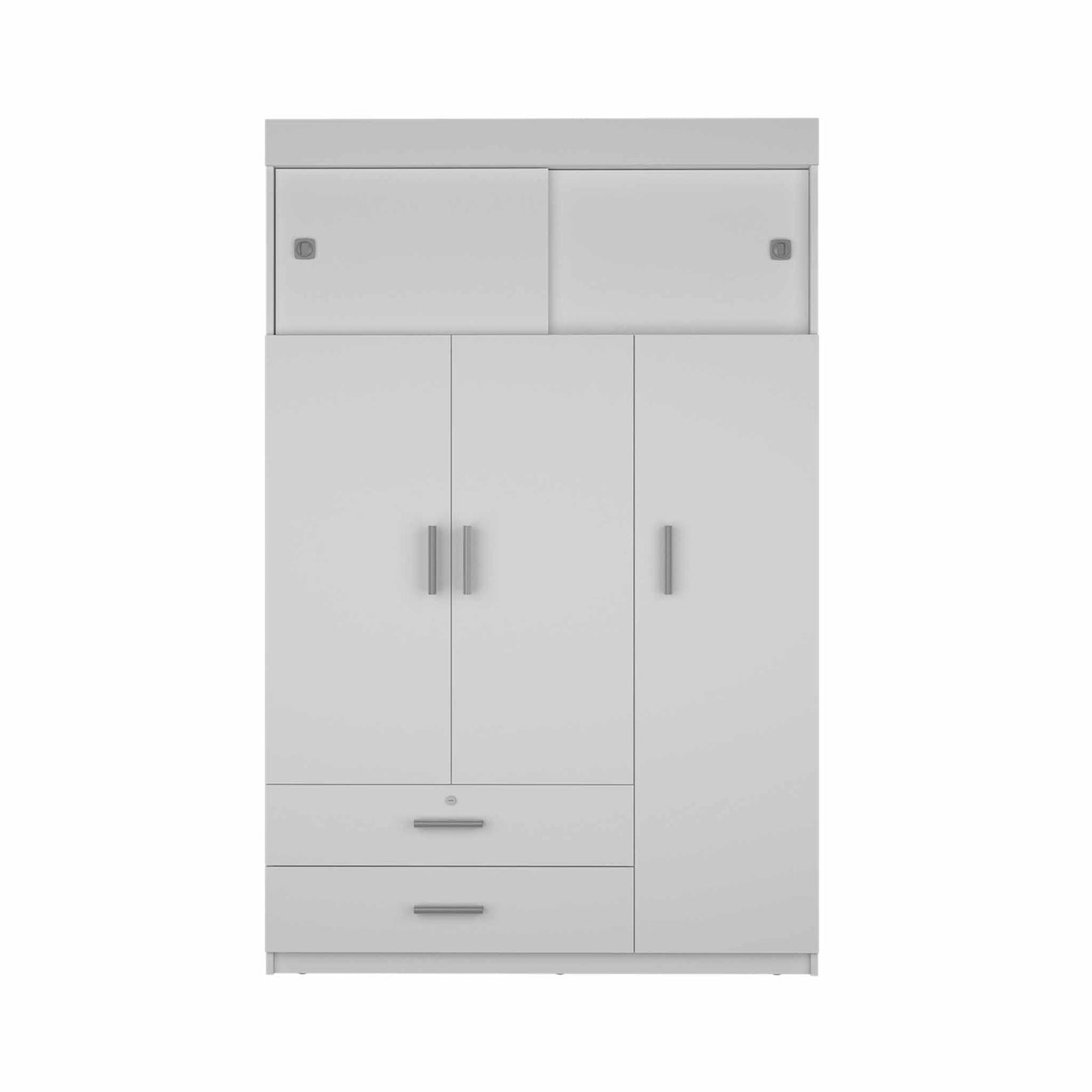 HomeRoots White Tall Three Door Cabinet With Sliding Doors