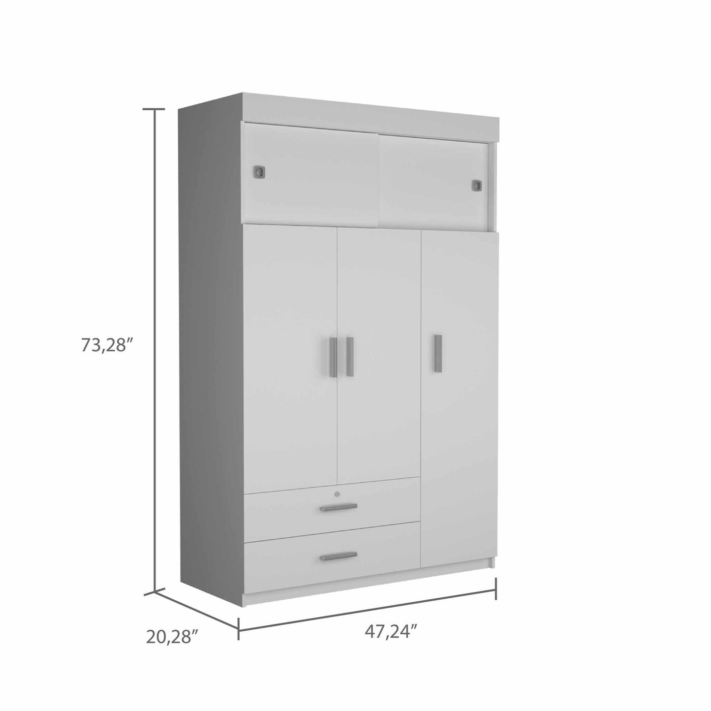 HomeRoots White Tall Three Door Cabinet With Sliding Doors