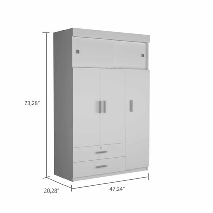 HomeRoots White Tall Three Door Cabinet With Sliding Doors