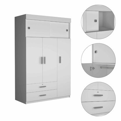 HomeRoots White Tall Three Door Cabinet With Sliding Doors