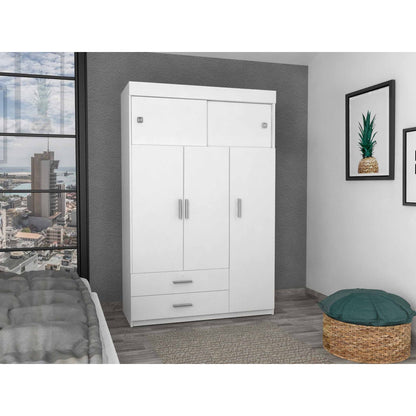 HomeRoots White Tall Three Door Cabinet With Sliding Doors